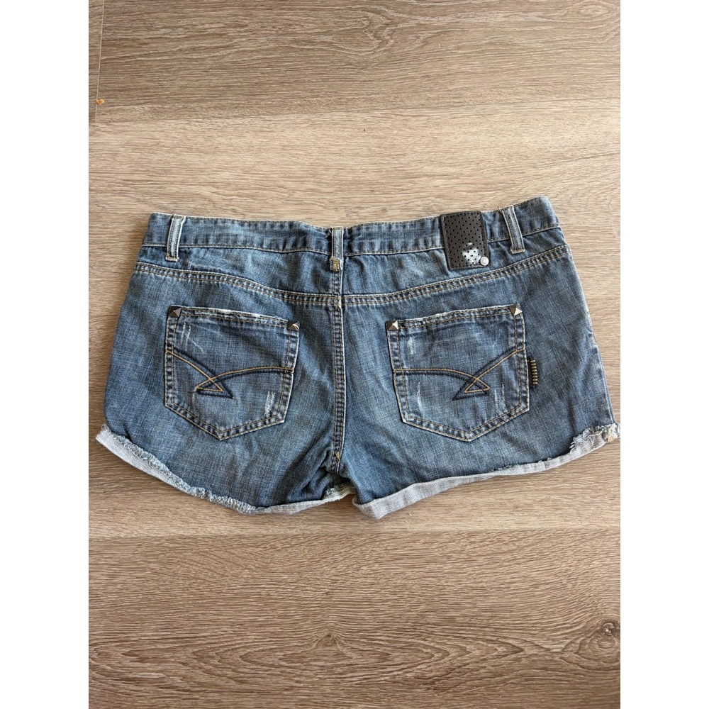Vexy Vintage Y2K Low Waist Micro Denim Shorts Studded Medium Wash Size 29